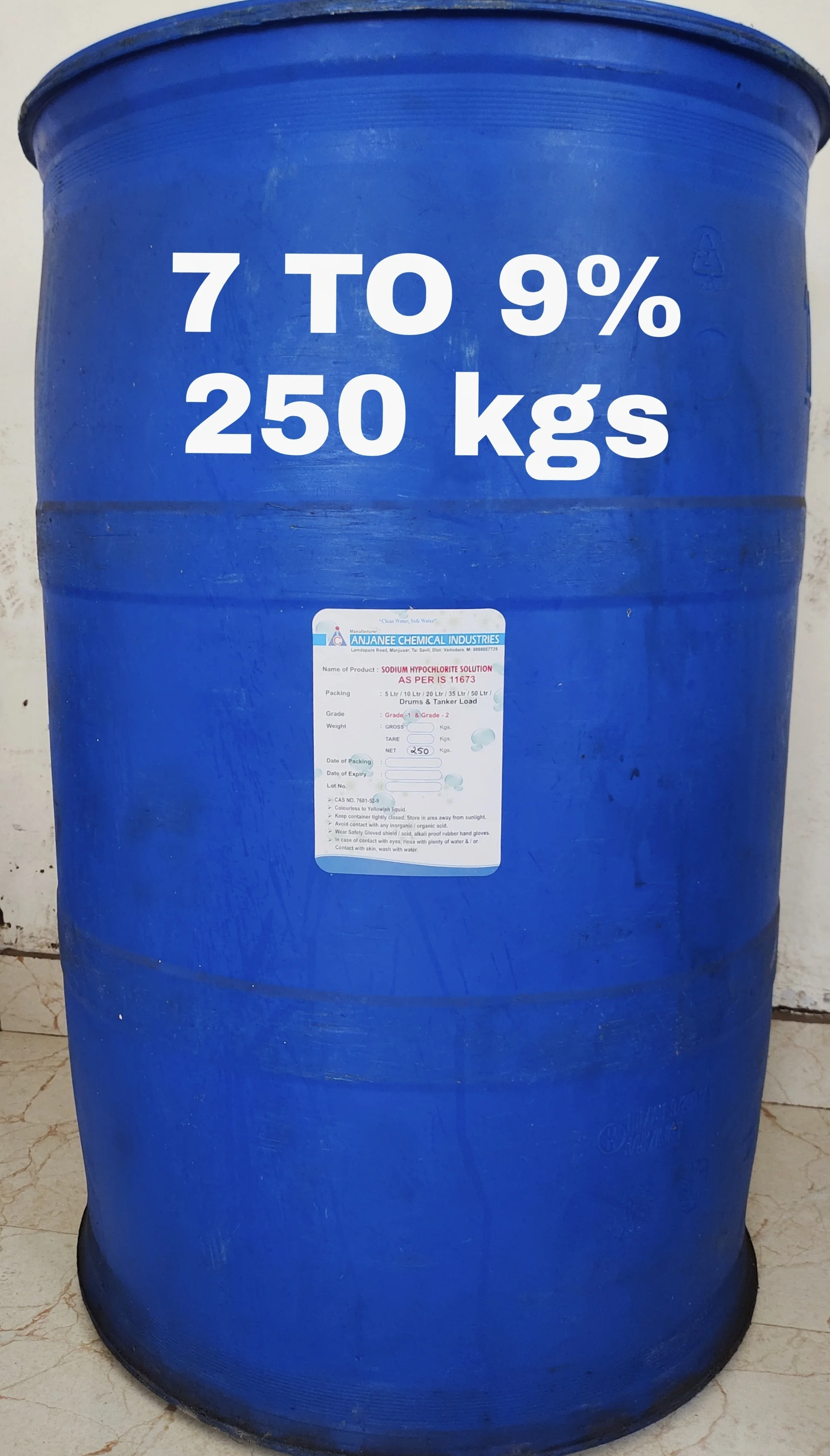 Sodium Hypochlorite - 7 TO 9% - 250kg